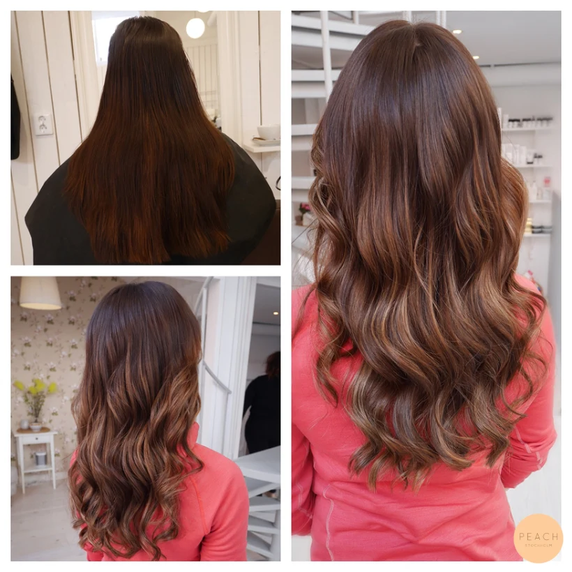 Varm brun balayage med extra glans