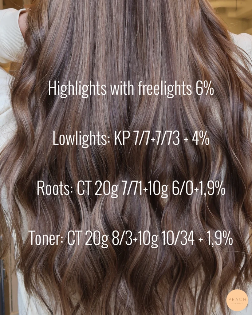 Bronde hårfärg med slingor och mjuka lowlights och ljusa slingor