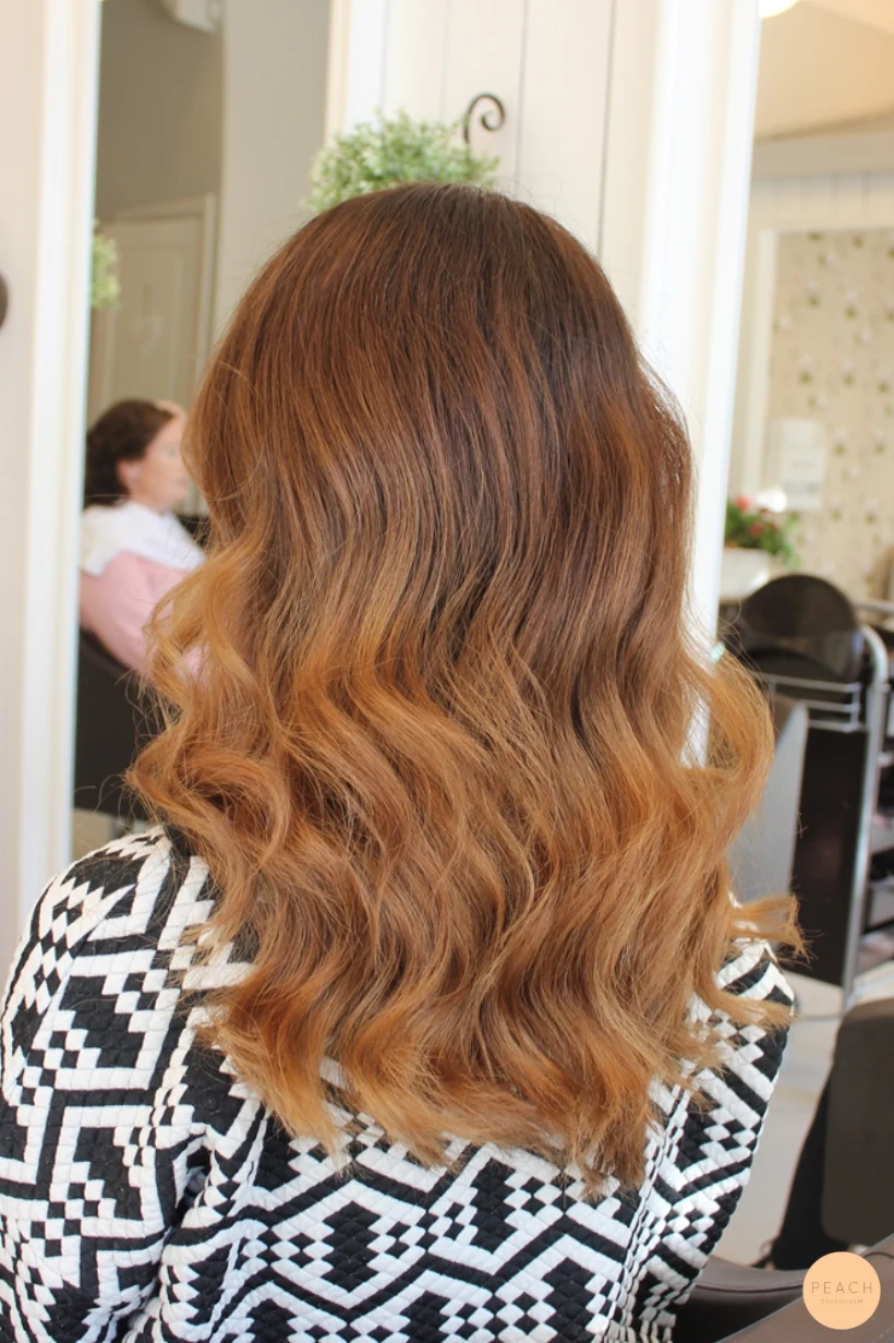 Ombre med chokladbrunt och caramelblond och Olaplex