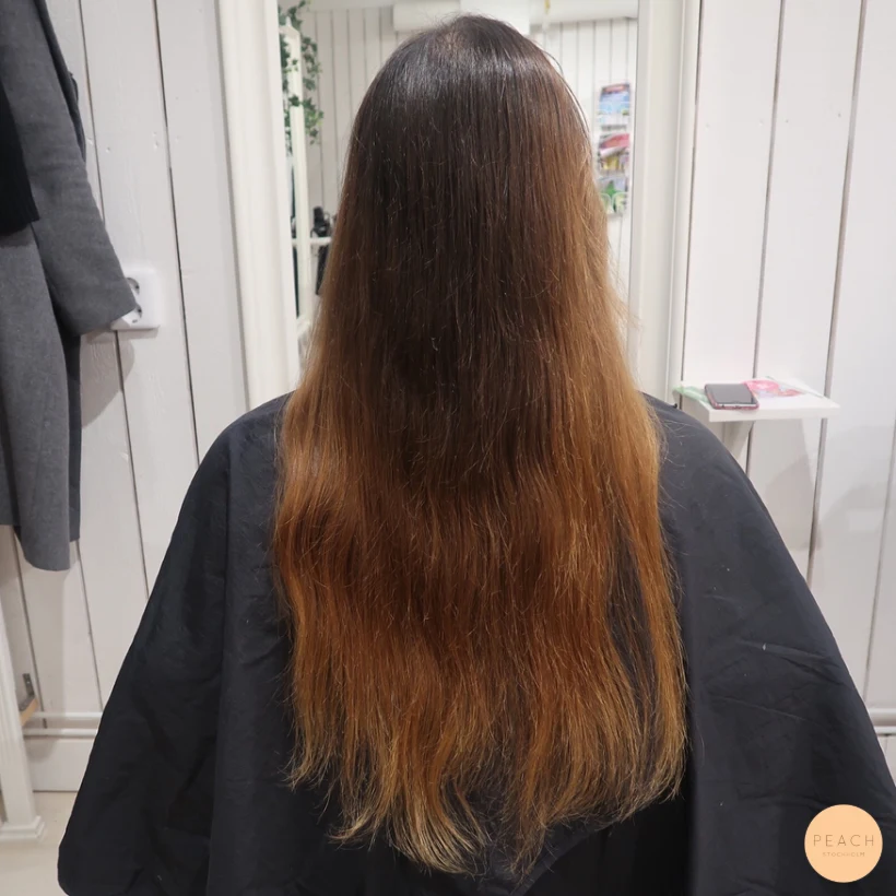 Brun balayage caramel med ljusa slingor