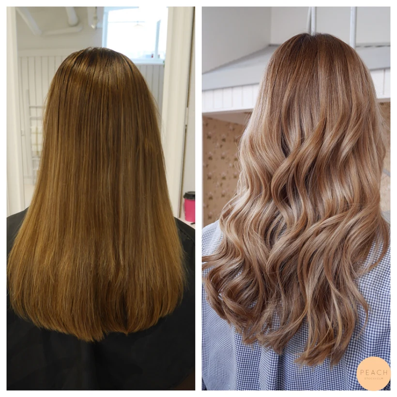 Karamellblond balayage med mjuk utväxt