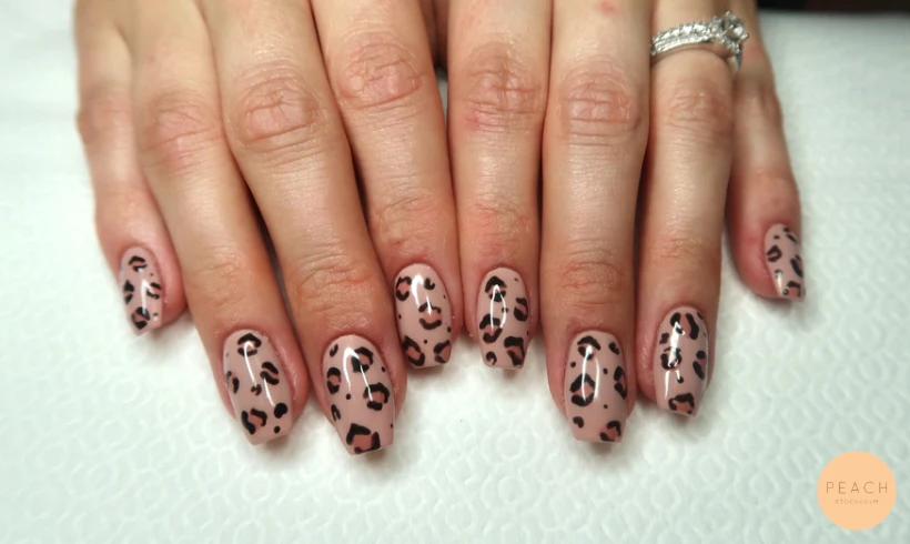 Polygel förlängning med leopardmönster - före & efter