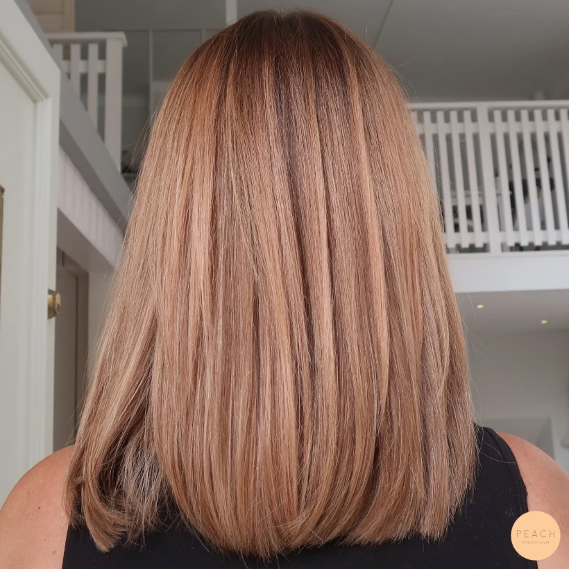 Copper peach hair colour balayage