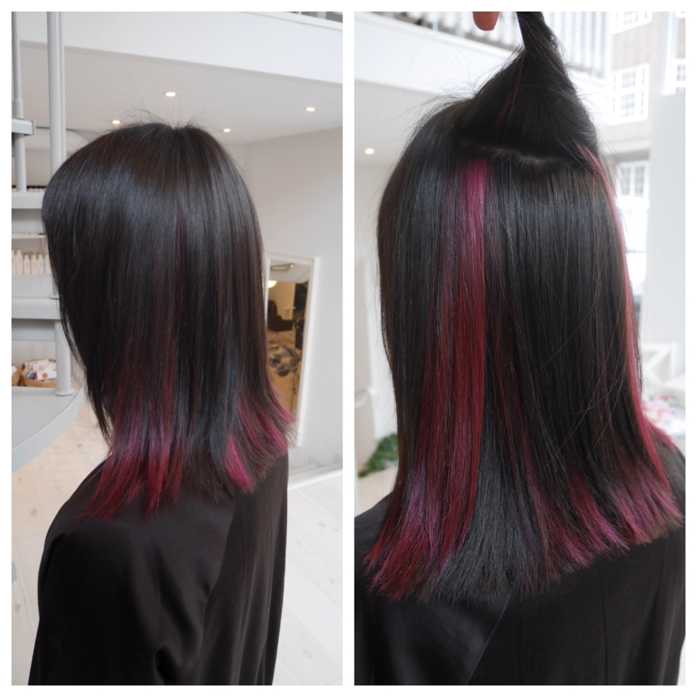 Magenta färgat hår