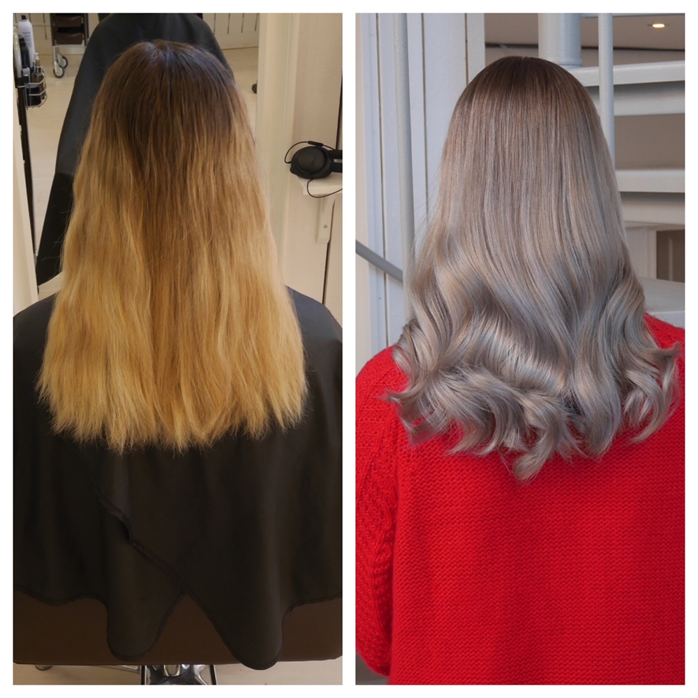 Silver grey metallic hair