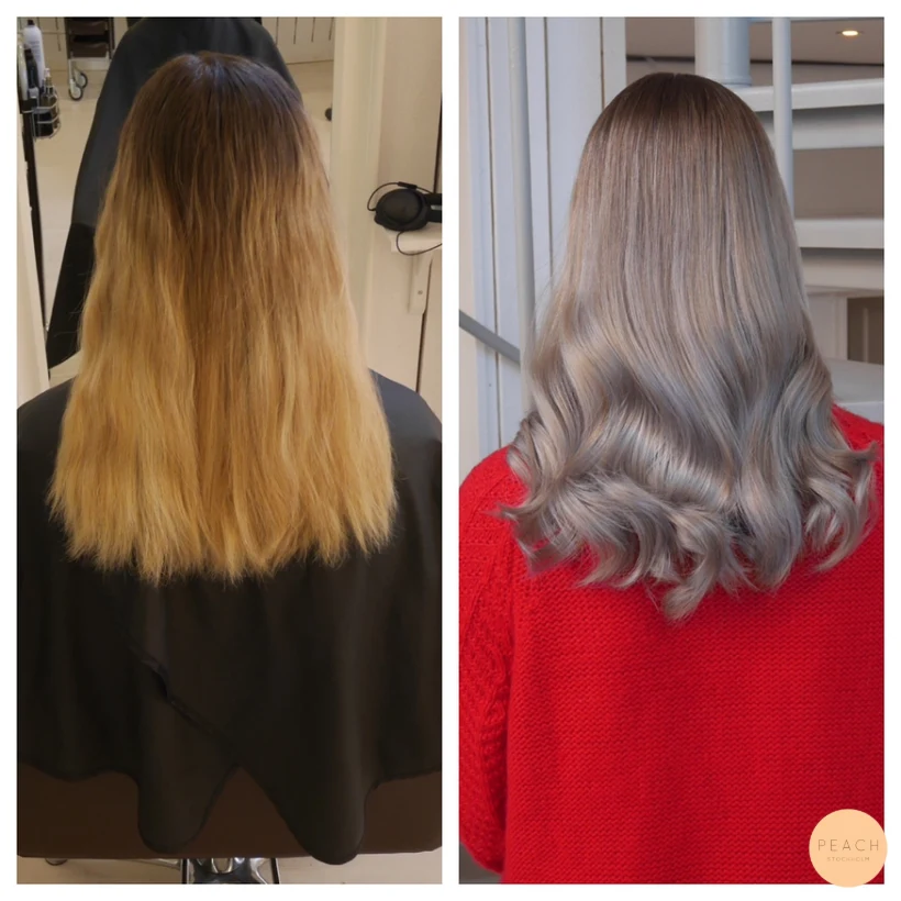 Silver grey metallic hair