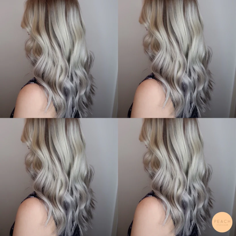 Askblond hårfärg med pastell violetta toppar, trend 2018