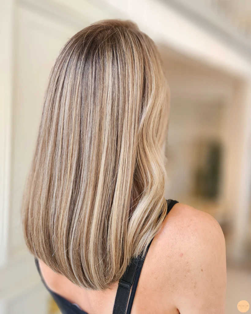 Beige balayage on brown hair