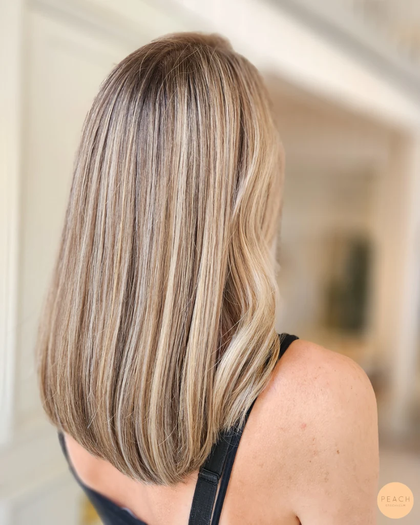 Beige balayage on brown hair