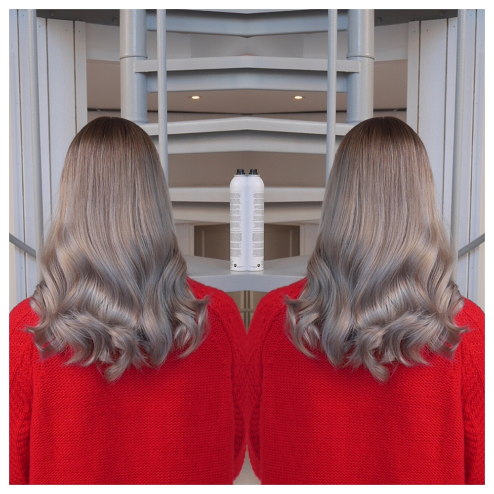 Silver grey metallic hair