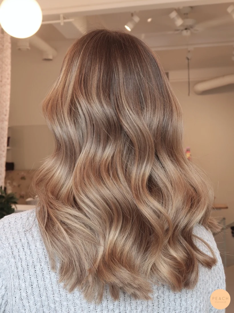 Balayage på mörkt hår med ljusa slingor
