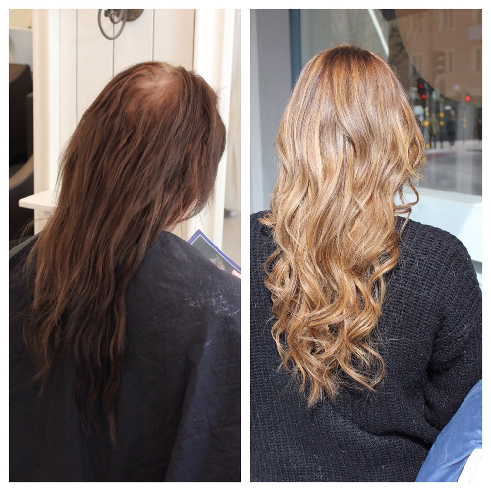 Från brunt till blont hår!