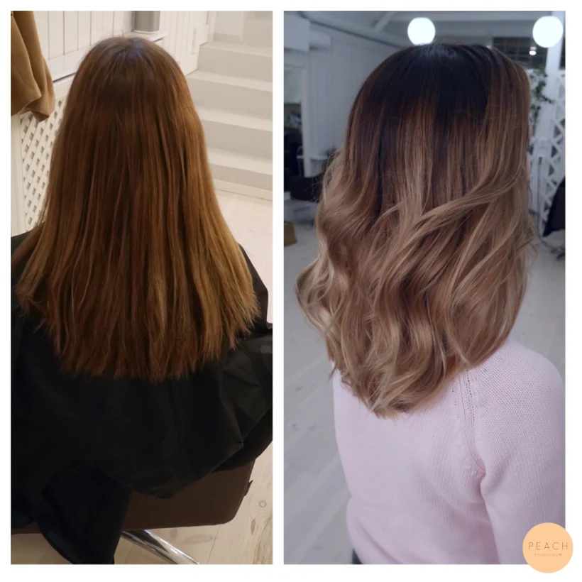 Balayage hår med ljusa slingor