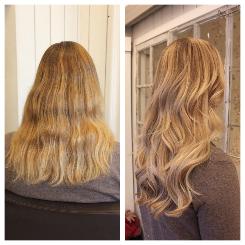 Beigeblond hårfärg med extensions