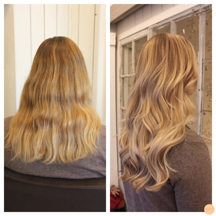Beigeblond hårfärg med extensions