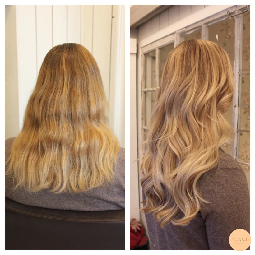 Beigeblond hårfärg med extensions