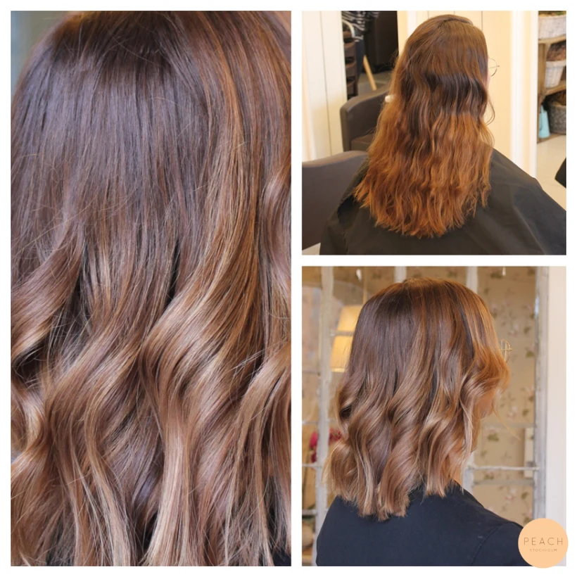 Soft ombre med Olaplex och toner av chokladbrunt och beigeblond