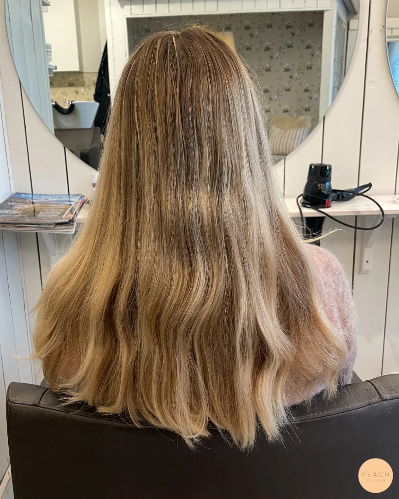 Glossy sandy blonde hair