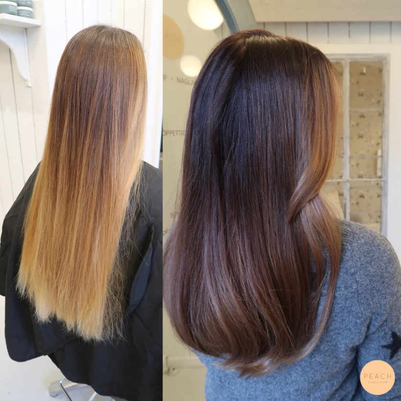 Från blond till brunett med ljus face frame