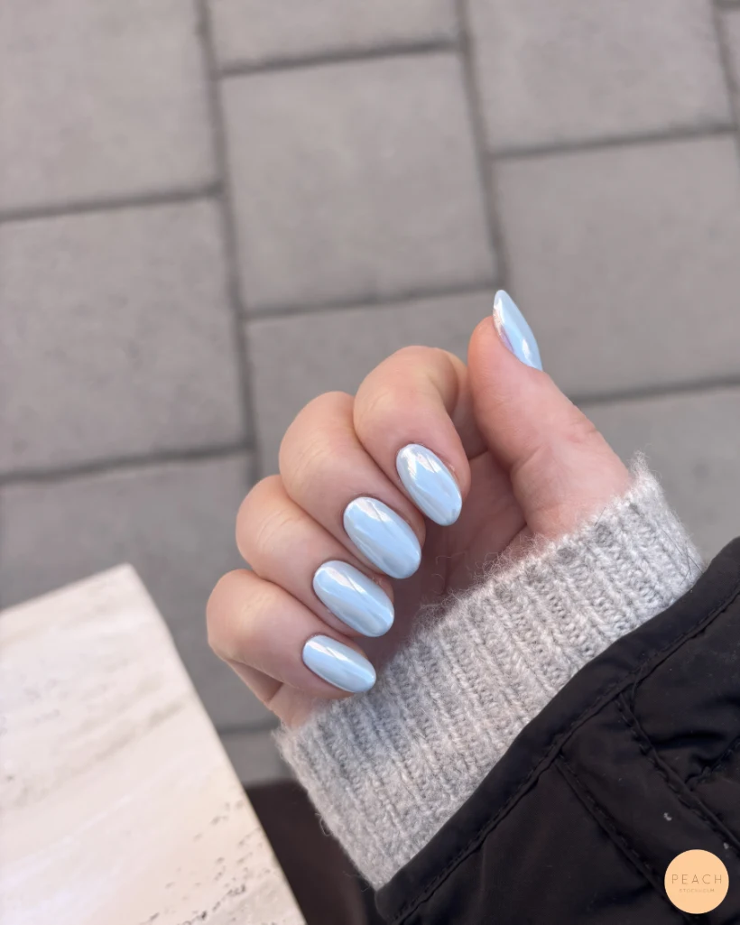 Light blue chrome nails