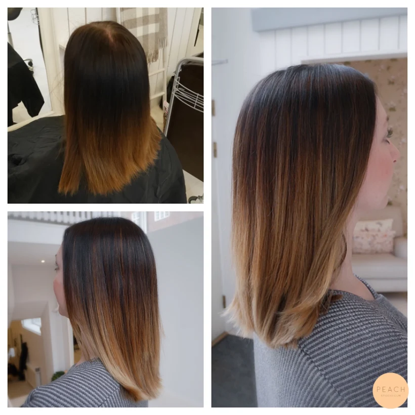 Ombre med ljusa slingor och mjuk root shadow