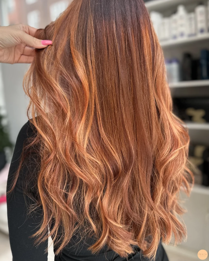 Copper balayage stor färgförändring
