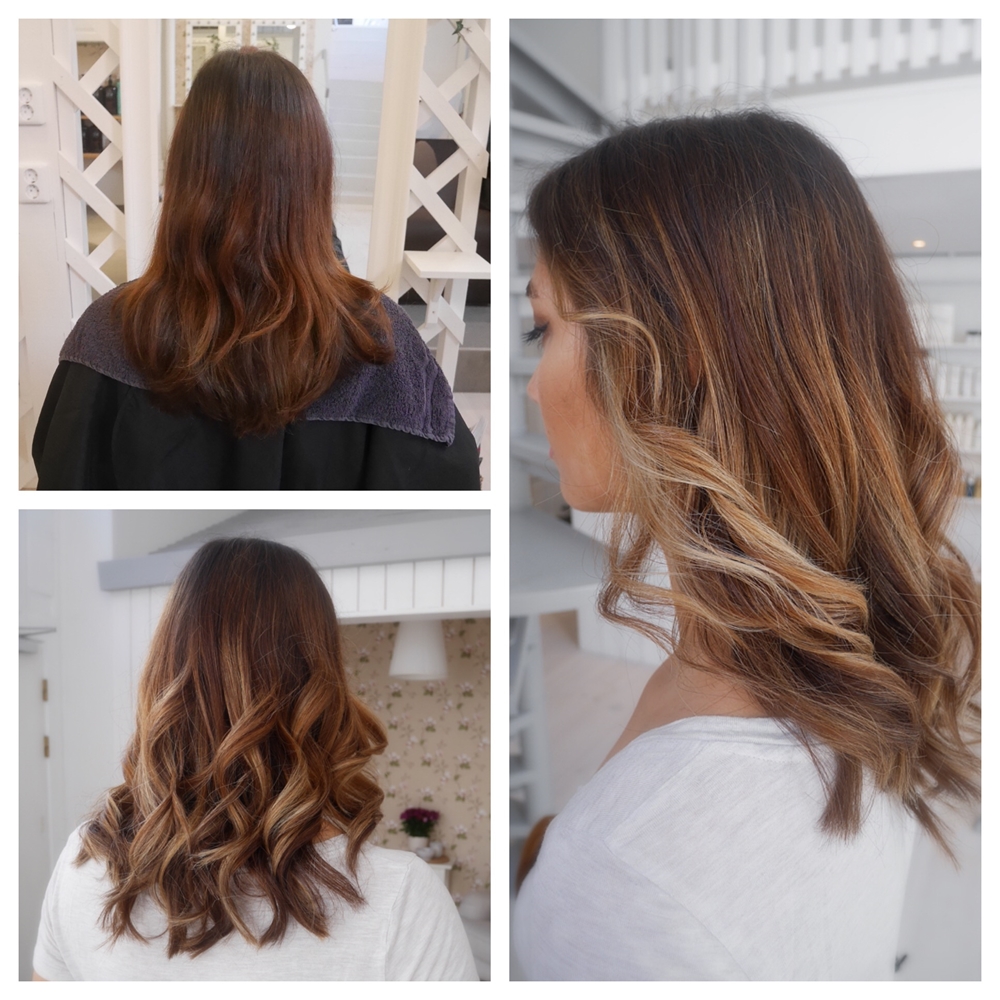 Balayage i mörkt hår med färgkorrigering