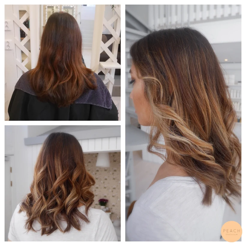 Balayage i mörkt hår med färgkorrigering