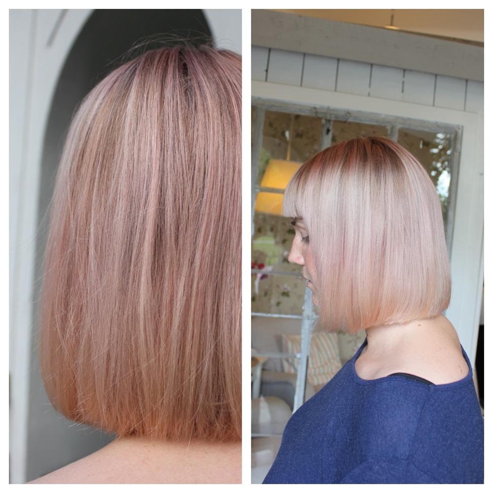 Blond hårfärg med toner av rosé