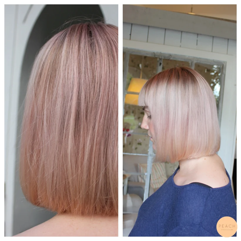 Blond hårfärg med toner av rosé