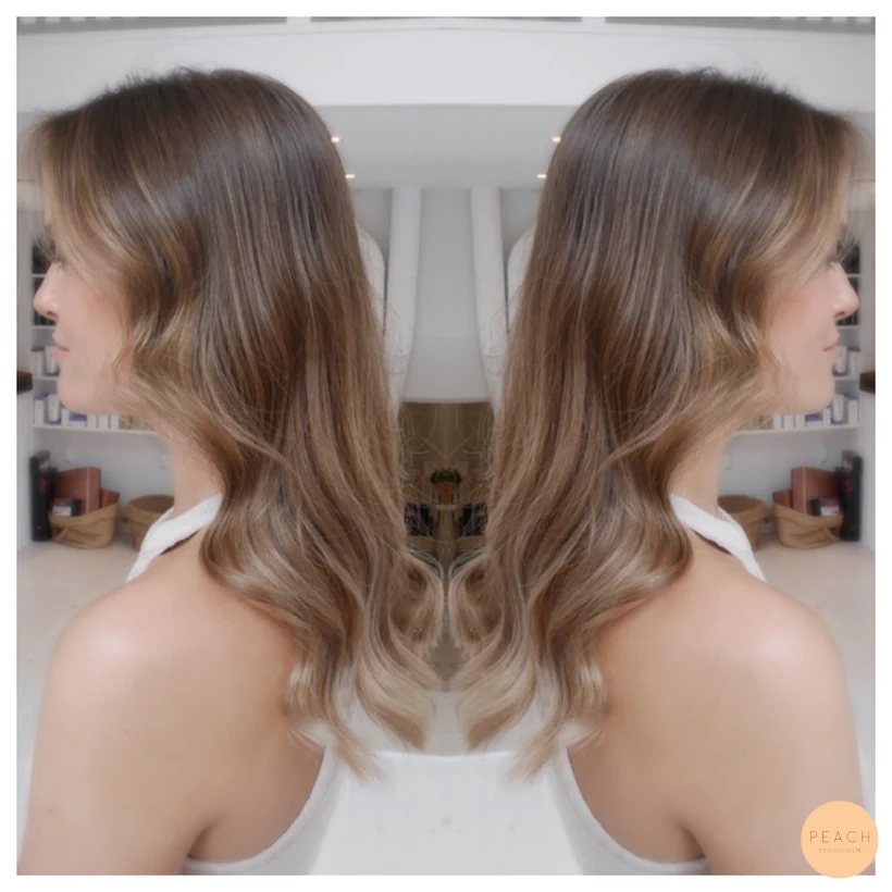 Beige balayage med slingor och glans