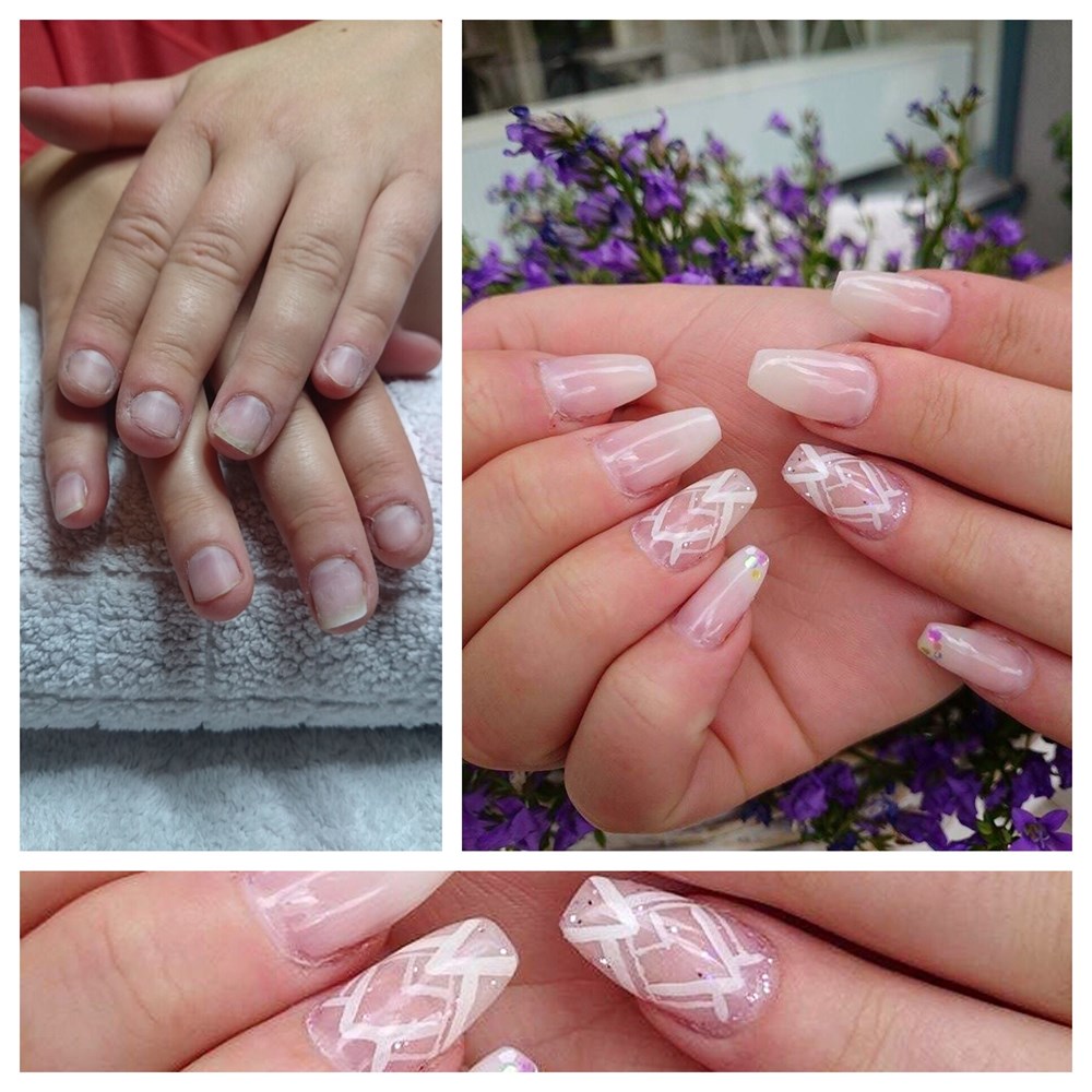 Fransk ombre naglar med glitter och handmålat