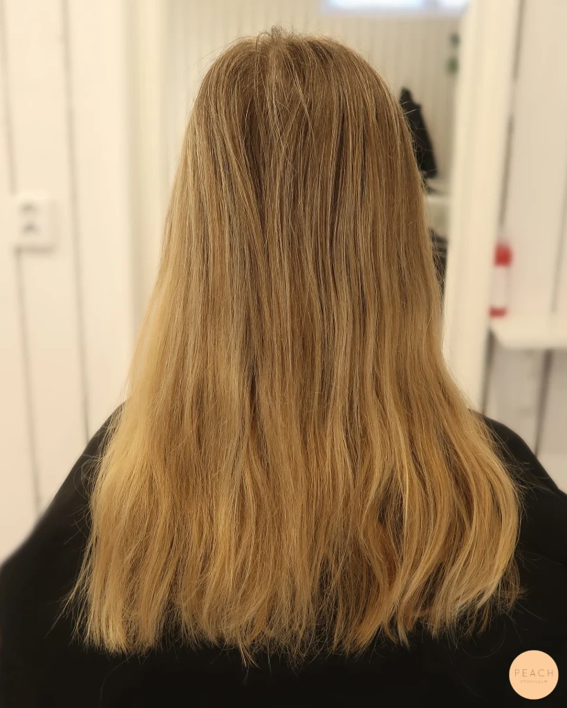 Mörkblond beige hårfärg lowlights