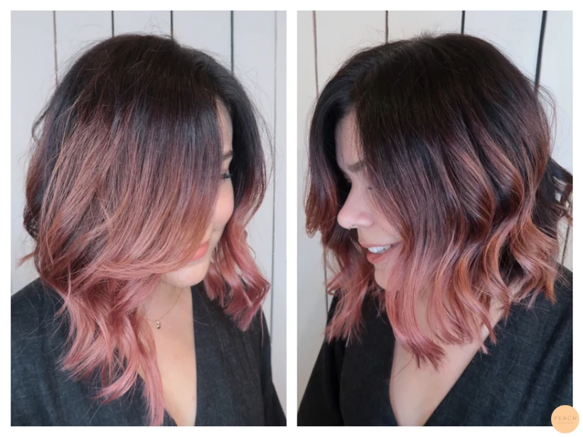 Busig lob / page med lockar och rosa toner