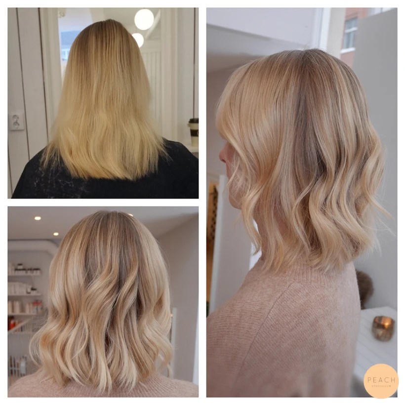 Ljus varm blond hårfärg med skiftninger