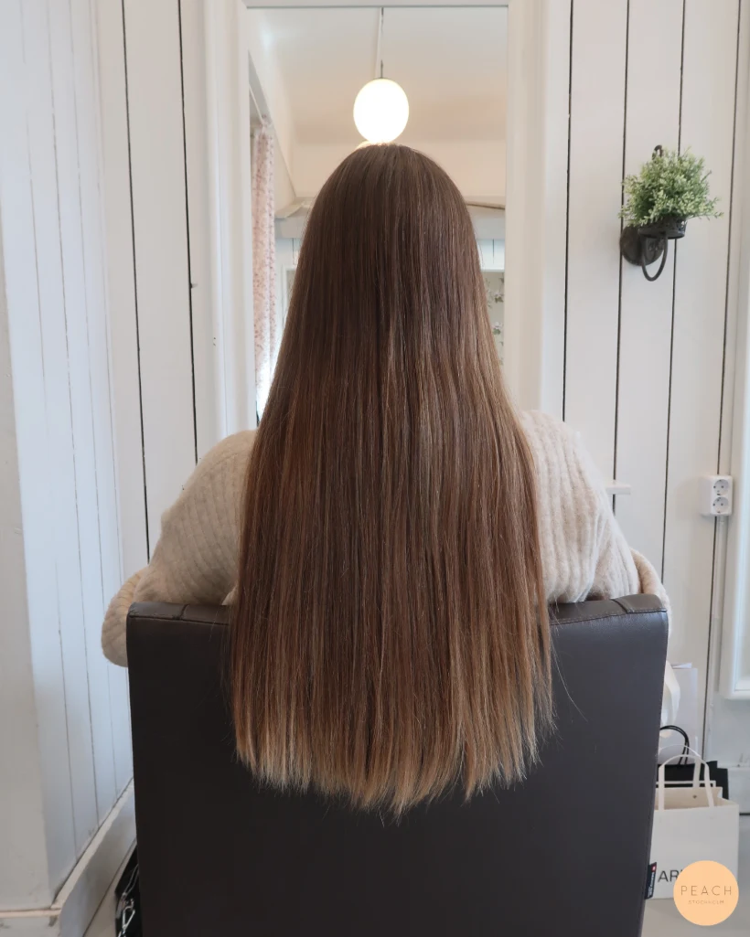 Brun hårfärg med slingor och highlights och lowlights