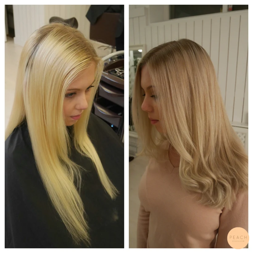 Beige blond hårfärg med toning