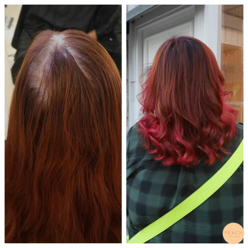 Lila, koppar och rosa hår