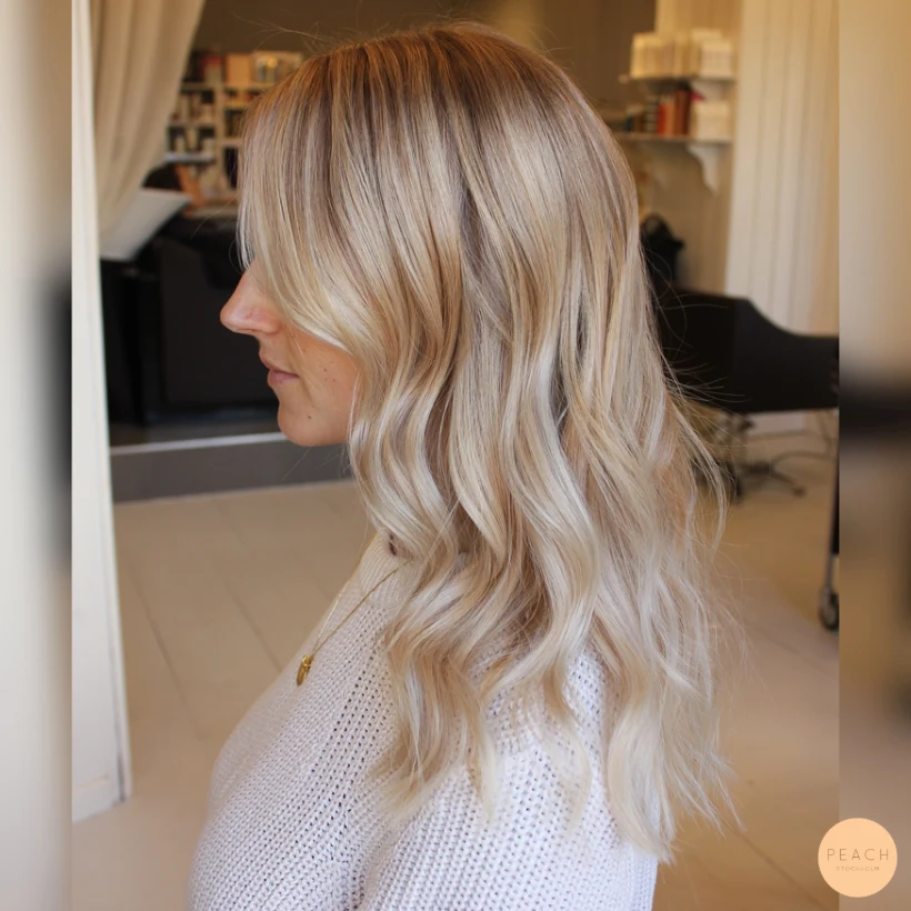 Ljus beigeblond hårfärg med slingor