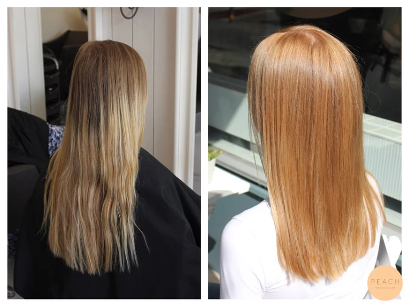 Varm blond hårfärg med ljusa slingor