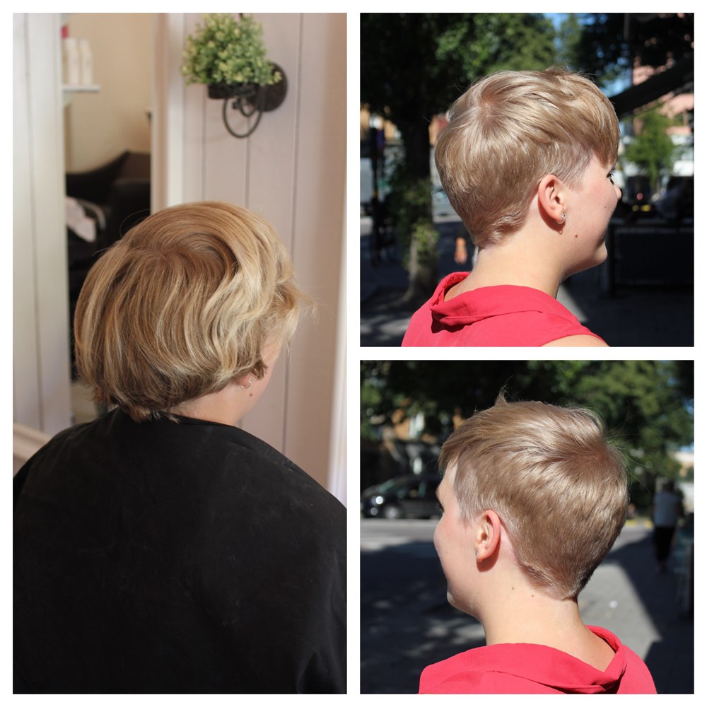 Kort hår med naturlig askig blond hårfärg