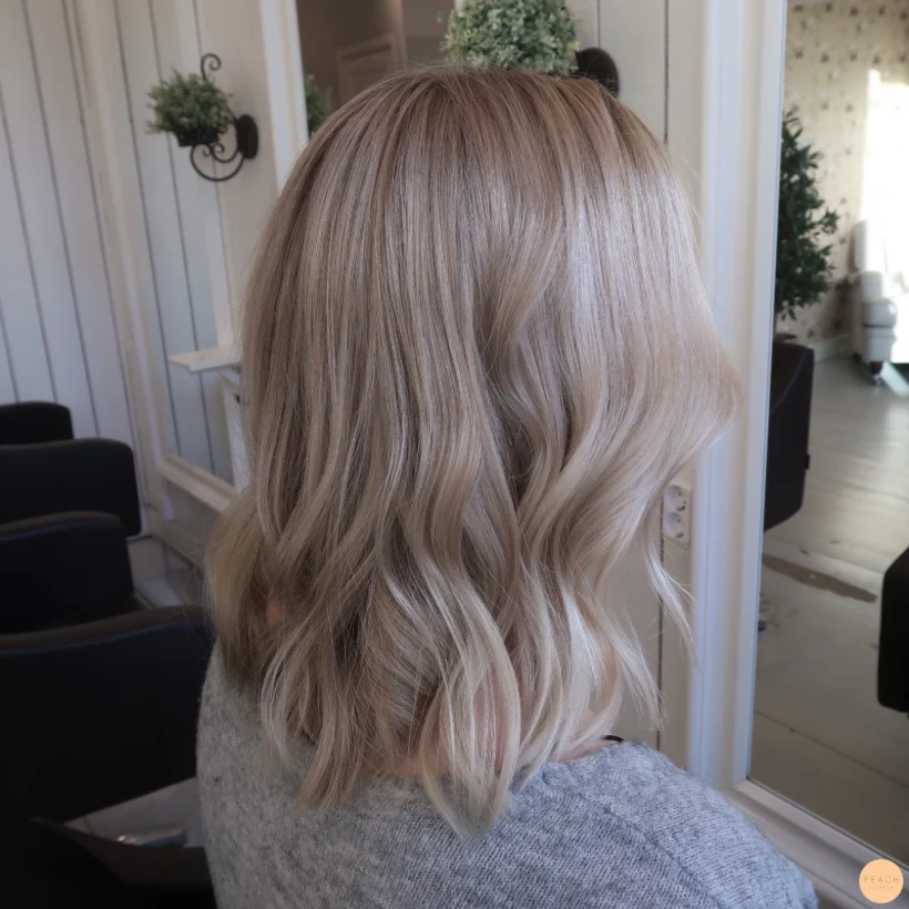 Beige blond hårfärg med många ljusa slingor