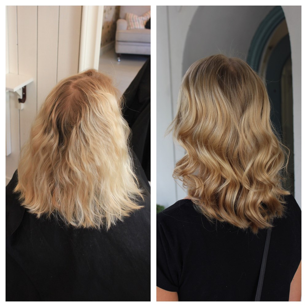 Mörkblond med ljusbruna slingor