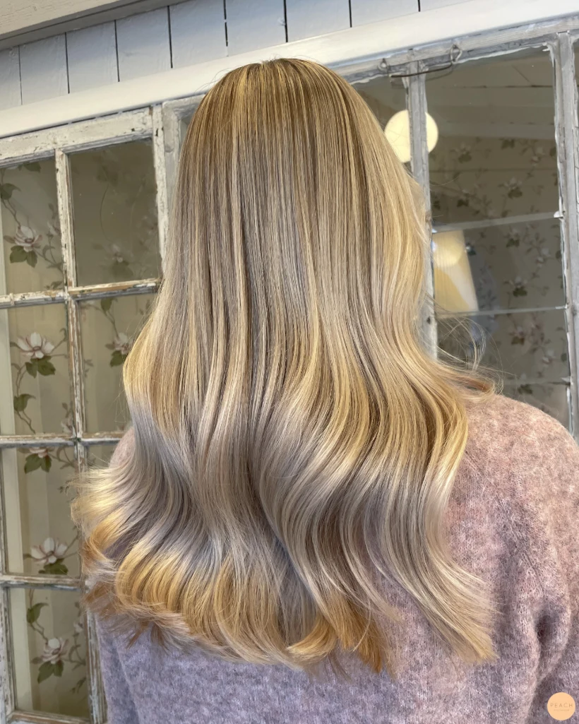 Glossy sandy blonde hair