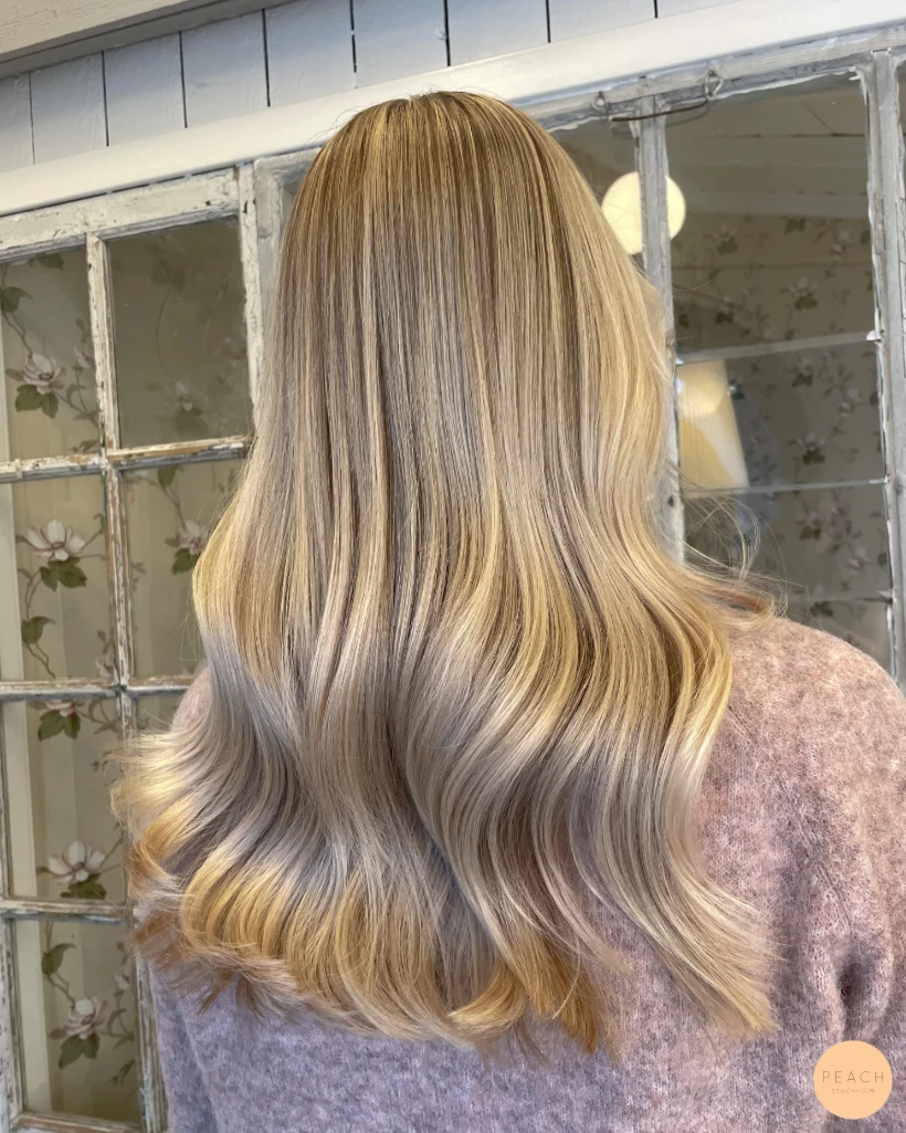 Glossy sandy blonde hair