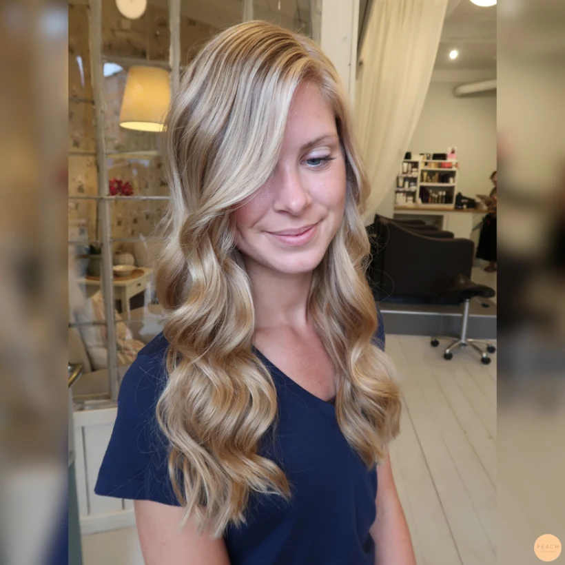 Beigeblond hårfärg med slingor