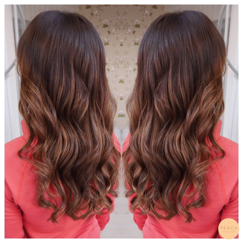 Varm brun balayage med extra glans