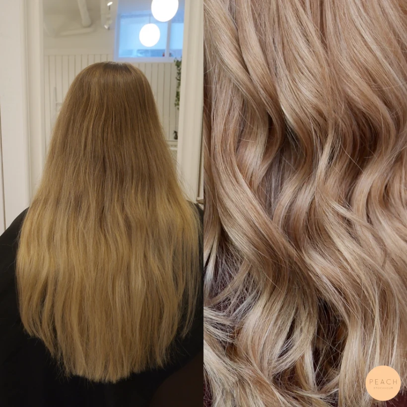 Blond med bruna slingor och mjuka lowlights