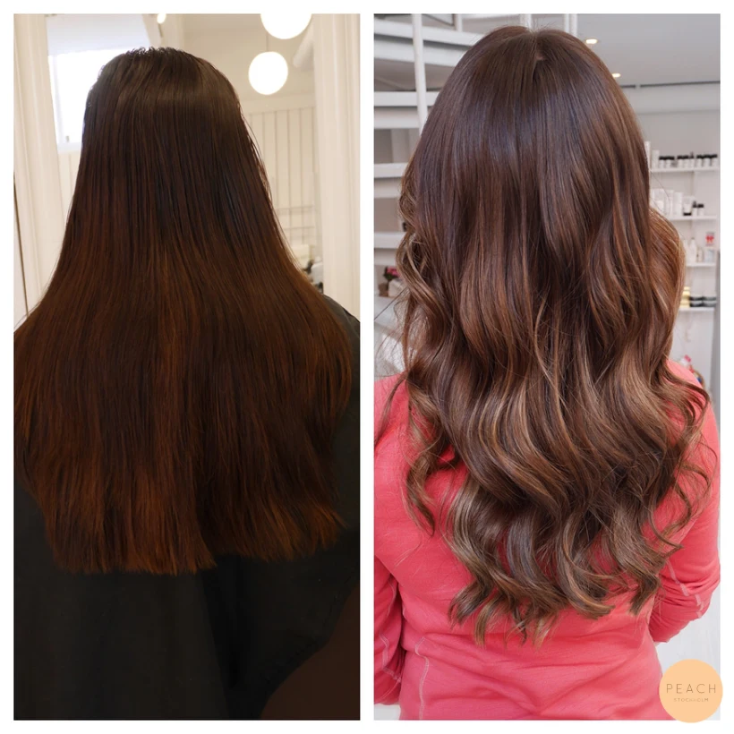 Varm brun balayage med extra glans