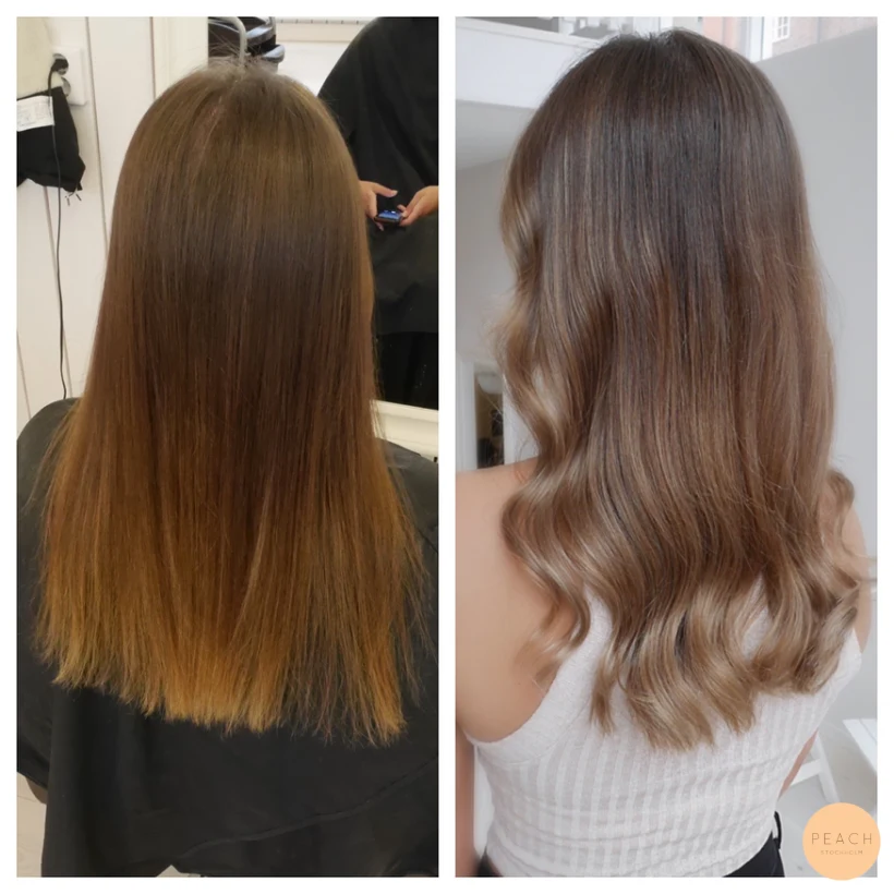 Beige balayage med slingor och glans